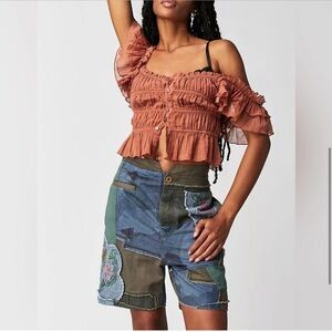 Free People Patched Blue Horizon Shorts